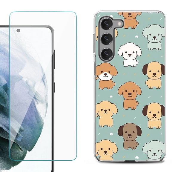 OneToughShield ® for Samsung Galaxy S23 5G Shockproof Fashion Phone Case, with Tempered Glass Screen Protector - Puppies