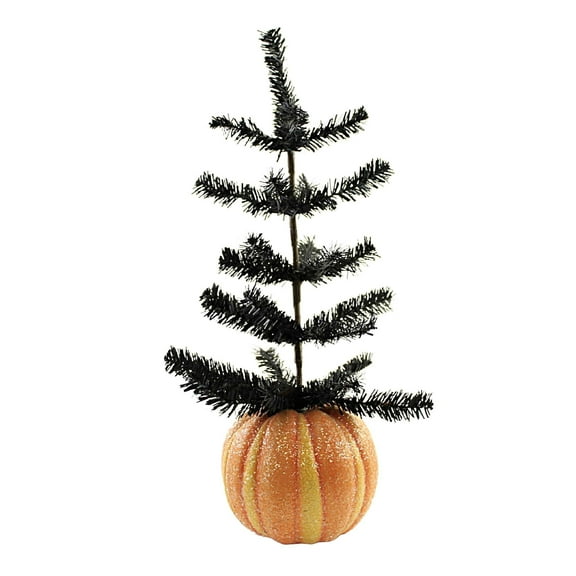 Halloween Black Tree With Pumpkin Base Polyresin Crackled Glittered 2929492
