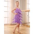 thumbnail image 5 of IDOPIP Kids Girls 1920s Flapper Dress Tassels Sequins Fringe Latin Dance Dress 1920s Gatsby Halloween Party Ballroom Dance Costumes 8-9 Years Purple, 5 of 6