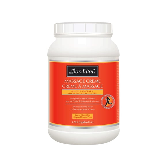 Bon Vital' Muscle Therapy Massage Creme, 1-Gallon, Massage Cream with Essential Oils for Deep Tissue, Sports, Swedish & Trigger Point Massage, Smooth Texture