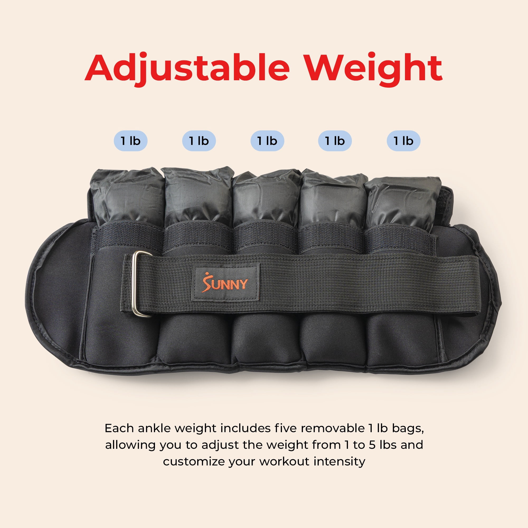 Sunny Health & Fitness Adjustable Ankle Weight 5-Pound (Pair) - SF-WA02-BK