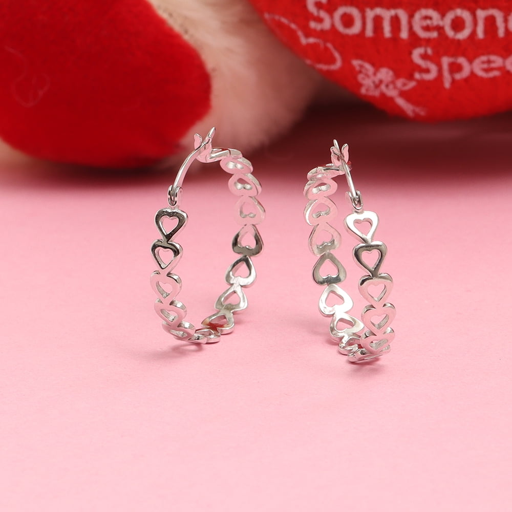 LeCalla 925 Sterling Silver Love Heart Infinity Linked Click Top Hoop Earrings Jewelry for Women and Teen 26MM