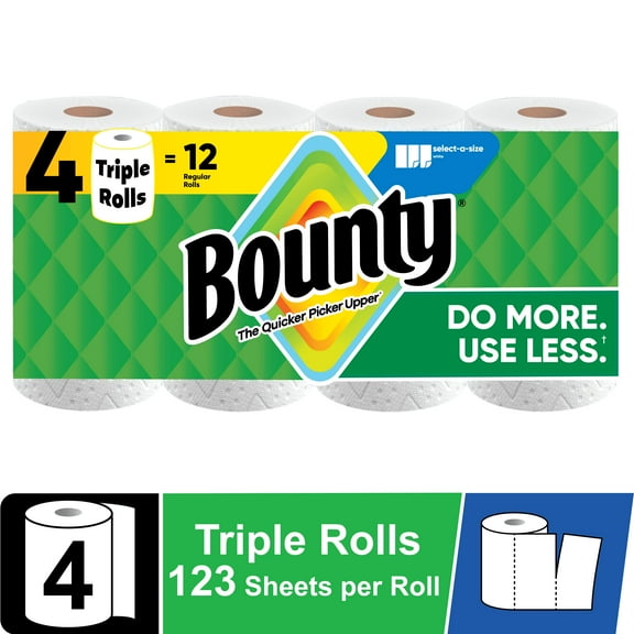 Bounty Paper Towels Select-A-Size White, 4 Triple Rolls, 123 Sheets Per Roll