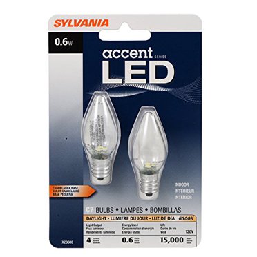 SYLVANIA LED C7 Light Bulbs - 0.6W Efficient Accent Lights, 2-Pack