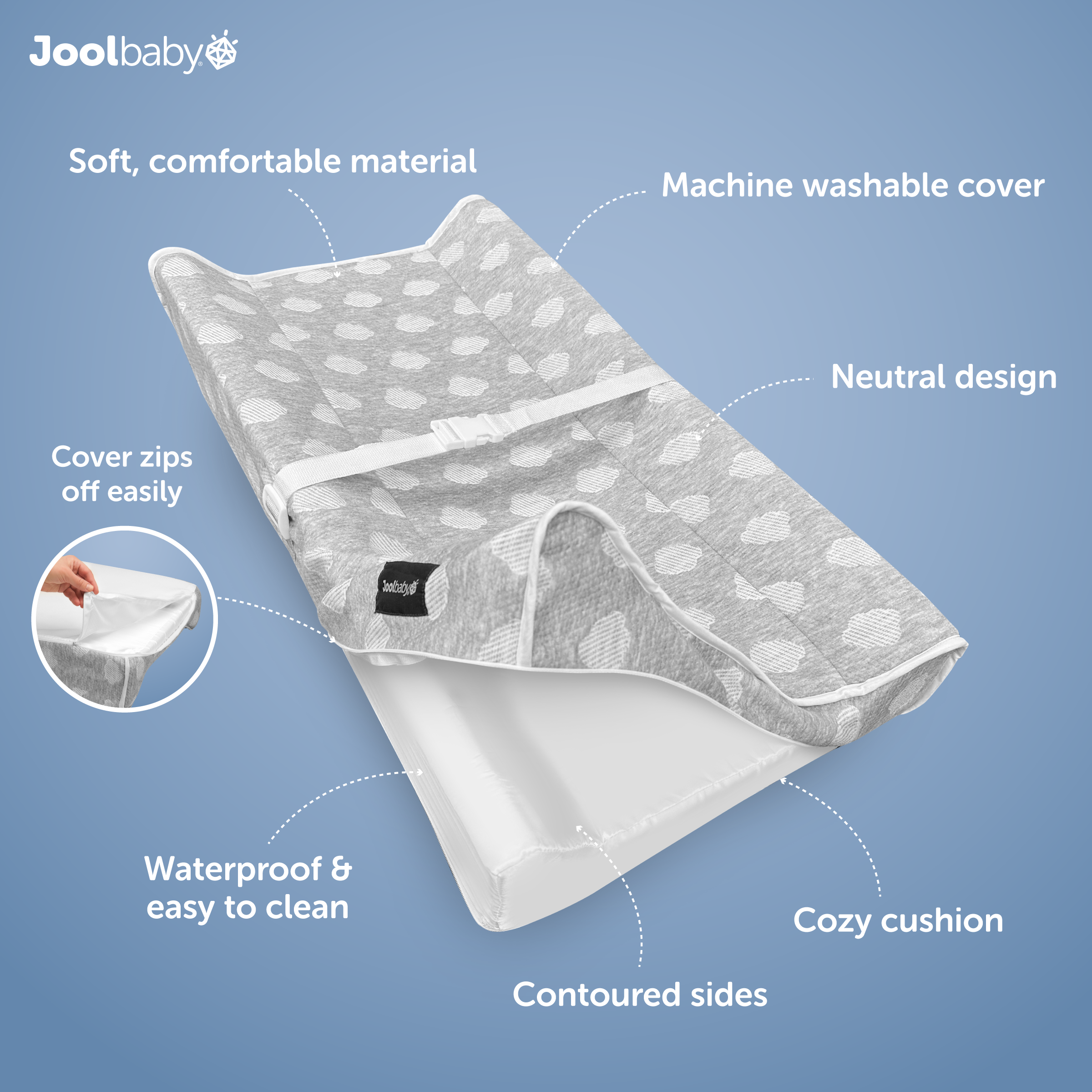 Jool Baby Changing Pad with Washable Cover, Gray photo 4