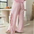 thumbnail image 5 of Dpytoraw Little Girls Kids Wide Leg Gingham Pants Elastic High Waist Side Tie Loose Fit Plaid Trouser Lace Up Pants Girls Solid Color Leggings Size 5-6 Years, 5 of 5