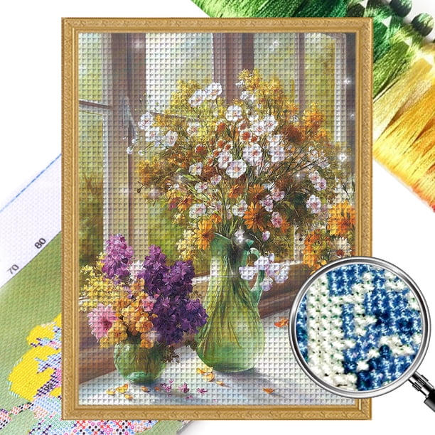 Hilo Bordado JShteea 11CT 3 Hebras 50*64cm Kit Serie Flores Punto Cruz