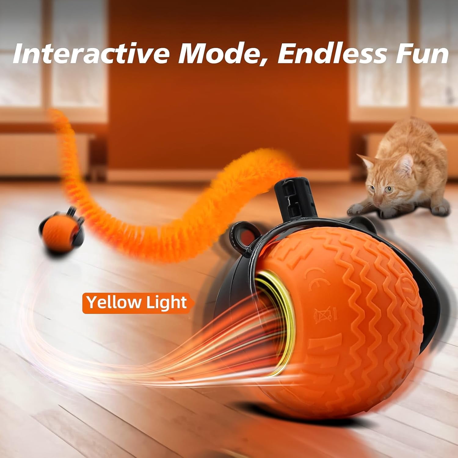 2Pcs Interactive Cat Toy for Indoor Cats, Speedy Ball with Tail, Automatic Moving Cat Balls for Bored Indoor Adult Cats, 360°Automatic Rolling Ball Toy, Two Speed Adjustment（Orange&Blue）