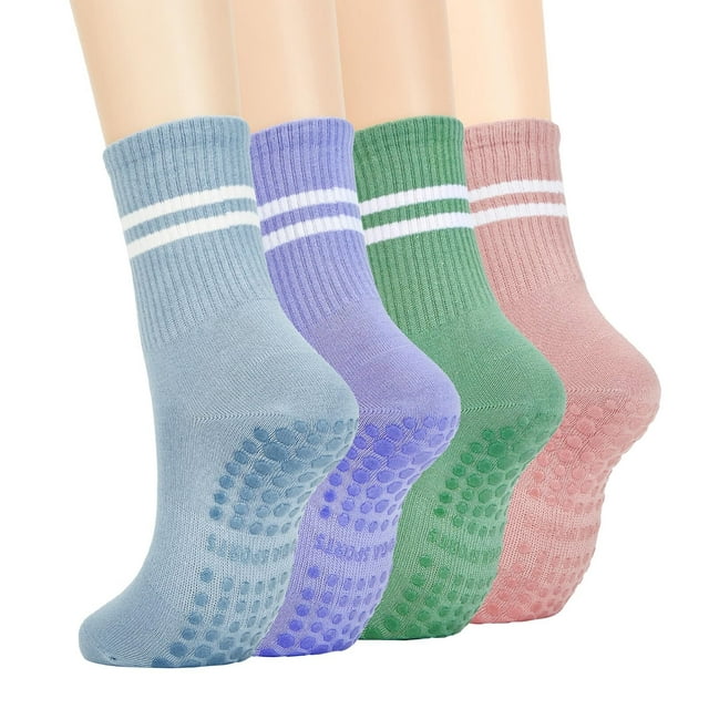 Zando 4 Pairs Pilates Grip Socks for Women Yoga Socks with Grips ...