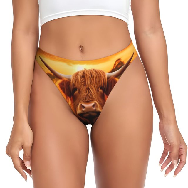 Balery Vintage Sunflower Cow B Tangas de Algodón para Mujer con Estampado – Ropa Interior Sexy, Transpirable, G-string-XX-Large