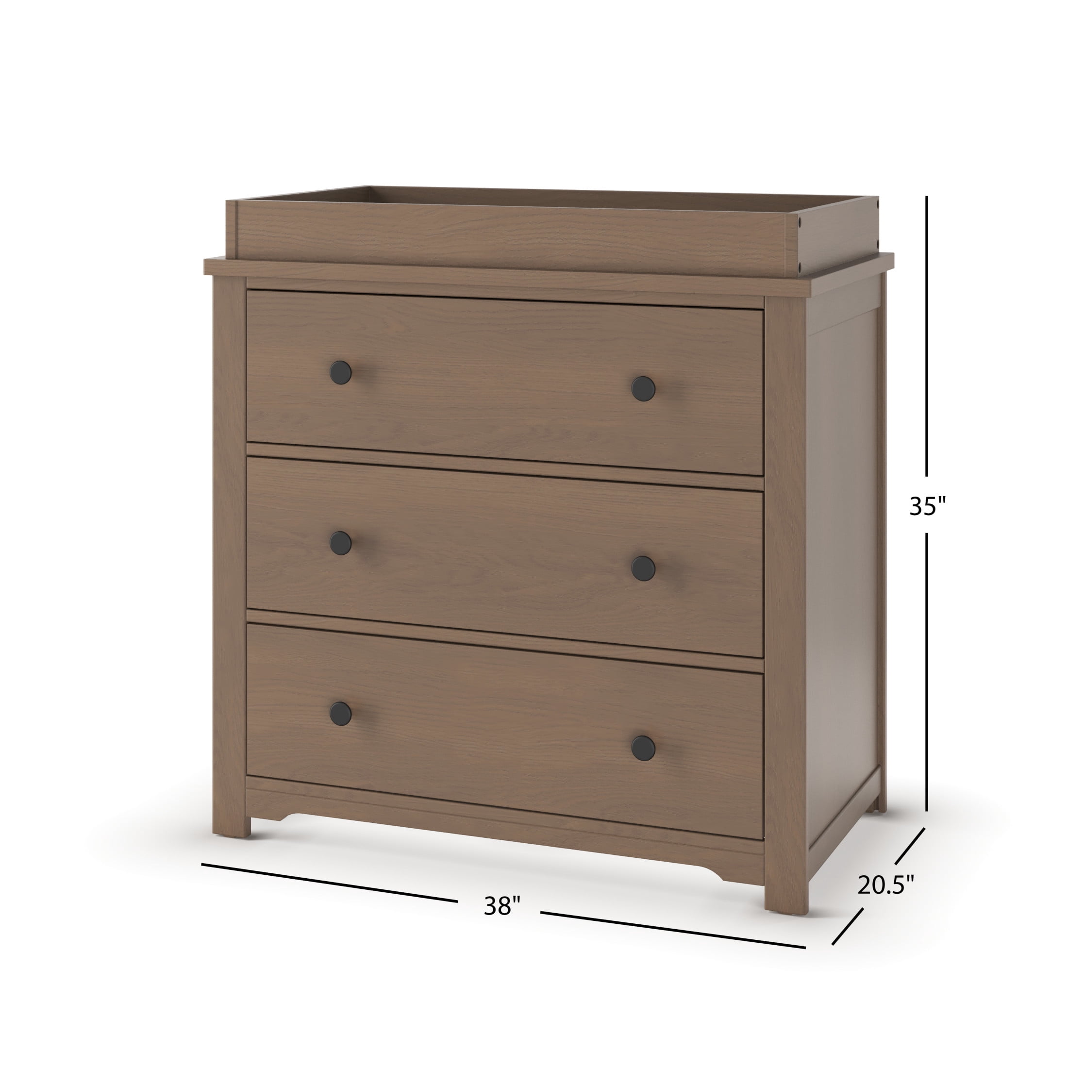 Child Craft Harmony 38" Interlocking 3-Drawer Dresser with Changing Table Topper, Anti-Tip Kit, Dusty Heather