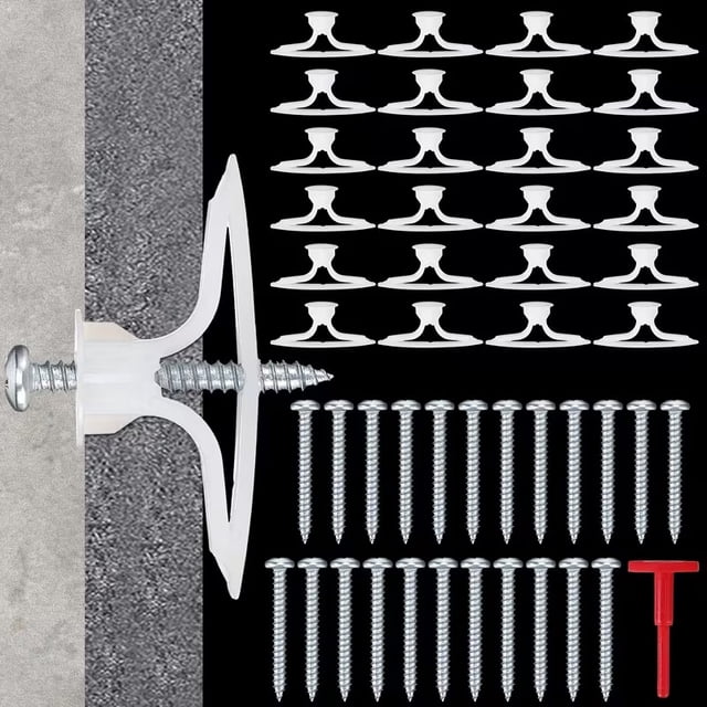 Juego de 25 anclajes for paneles de yeso, tornillos de pared con cavidad expansible autoperforantes de plástico y llaves for techos de paneles de yeso