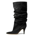 thumbnail image 3 of YDN Women Slouchy Pointed Closed Toe Mid Calf Boots Thin High Heel Pull On Wide Calf Booties Warm Party Dating Shoes Size 6.5 Black, 3 of 4