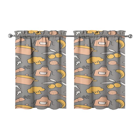 Vintage Kitchen Food Cooking Chef Tier Cafe Curtains for Bathroom Living RV Rod Pocket Window Drapes 36 Inch 2 Panels Set 28"x36" 2 Panels Window Treatment Tiers