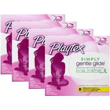 Playtex Simply Gentle Glide Tampons, Regular Absorbency, Fragrance-Free, 40 Ct - 4 Pack
