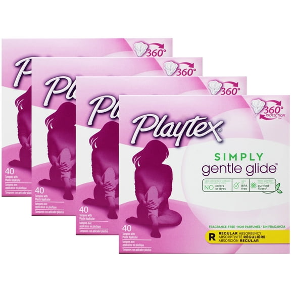 Playtex Simply Gentle Glide Tampons, Regular Absorbency, Fragrance-Free, 40 Ct - 4 Pack
