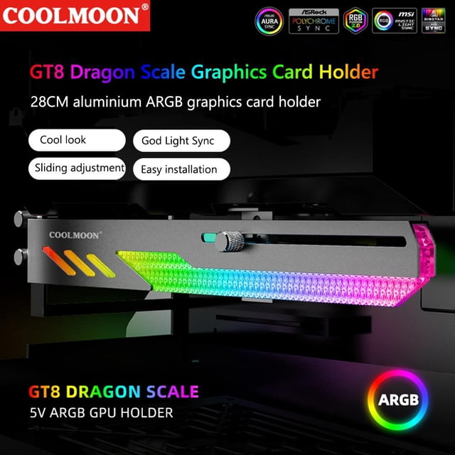COOLMOON GT8 Soporte de GPU horizontal Soporte de tarjeta de video Soporte de GPU (Negro)