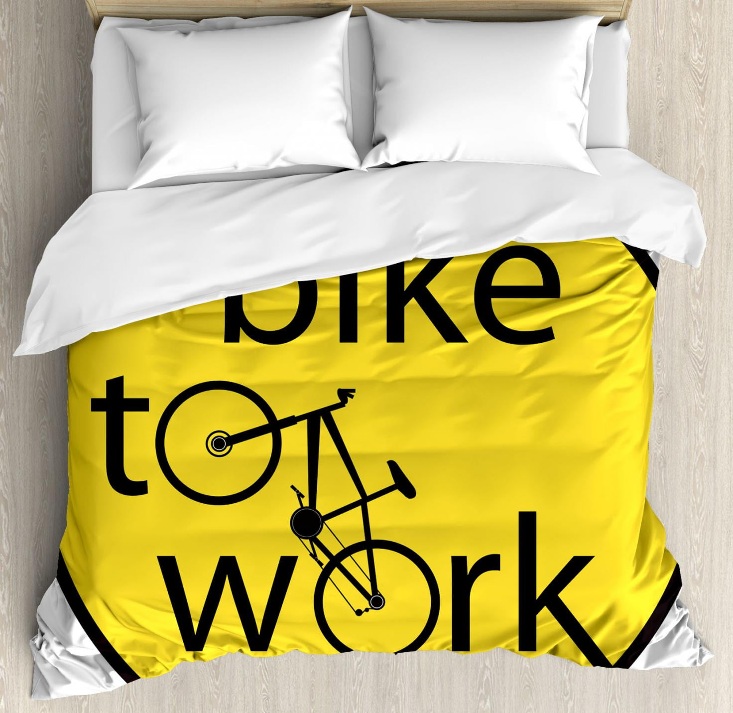 Yellow Duvet Cover Set Healthy Life Theme Illustration Of Bike To