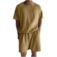 thumbnail image 1 of Conjunto de Pantalones Cortos Deportivos para Hombres, Cuello Redondo de Manga Corta de Moda para el Desgaste Casual Y de Playa, Traje de Poliéster Suave, 1 of 9