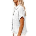 thumbnail image 4 of Womens Tops Casual Fashion Spring Clothing Fabric Solid Color Front Pocket Hem Fringe Short Sleeve Flared Collar Top, 4 of 9