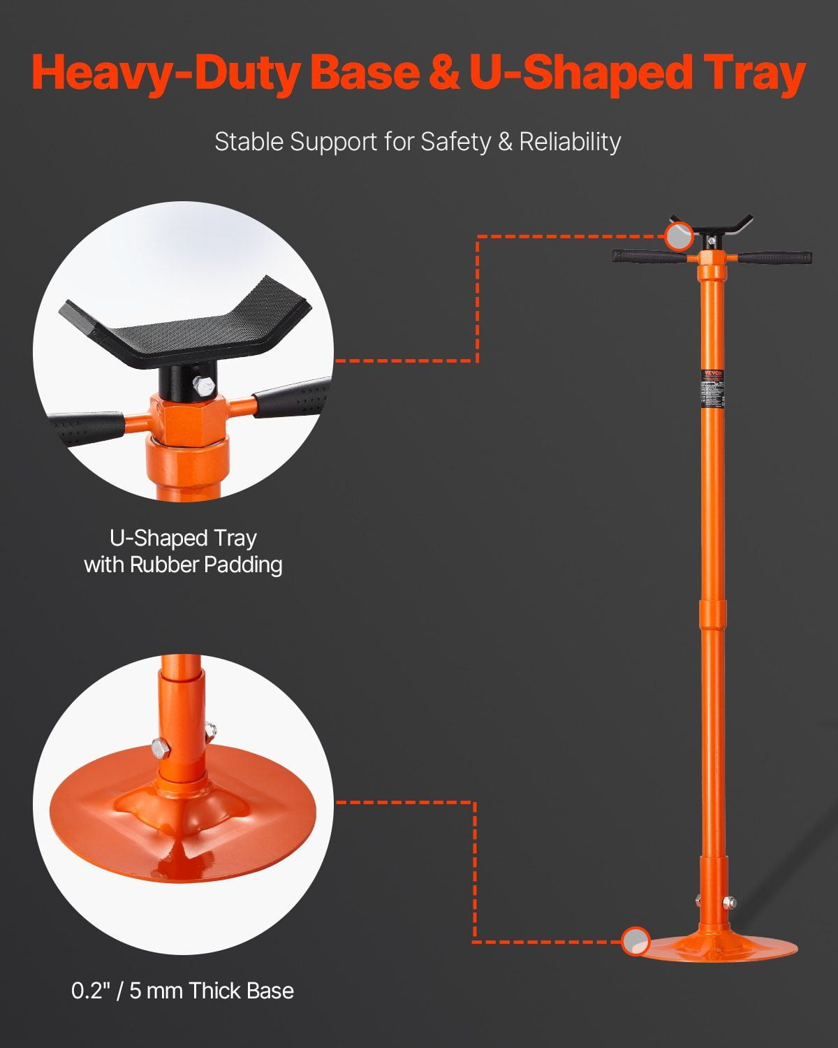 3/4 Ton Underhoist Stand - Adjustable Height 52.8-76 in - Spin Handle Threaded Screw Jack
