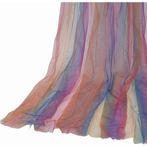 Tela de tul arcoíris de 5,5 yardas (63 pulgadas), tela de tul multicolor, tela de poliéster de malla arcoíris para coser, tela de tul colorida