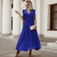 thumbnail image 2 of Vestido de playa plisado de gasa para mujer - Manga con volantes, corte ajustado, color liso, tallas S-XXL, para fiestas de verano/bodas, largo 140 cm, 2 of 7
