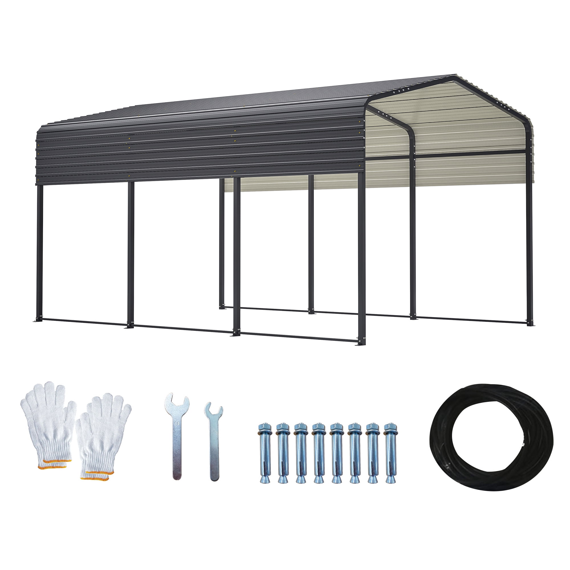 Upgraded 15x10 FT Heavy Duty Metal Carport with Enhanced Base, Extra Thick Galvanized Steel Frame, All-Weather Oversized Outdoor Car Shelter for Cars, Boats, and Tractors