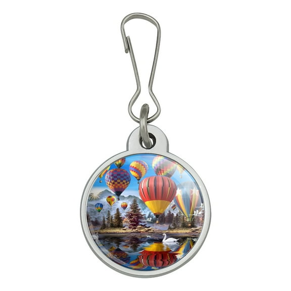 Hot Air Balloons Mountain Reflections Jacket Handbag Purse Luggage Backpack Zipper Pull Charm