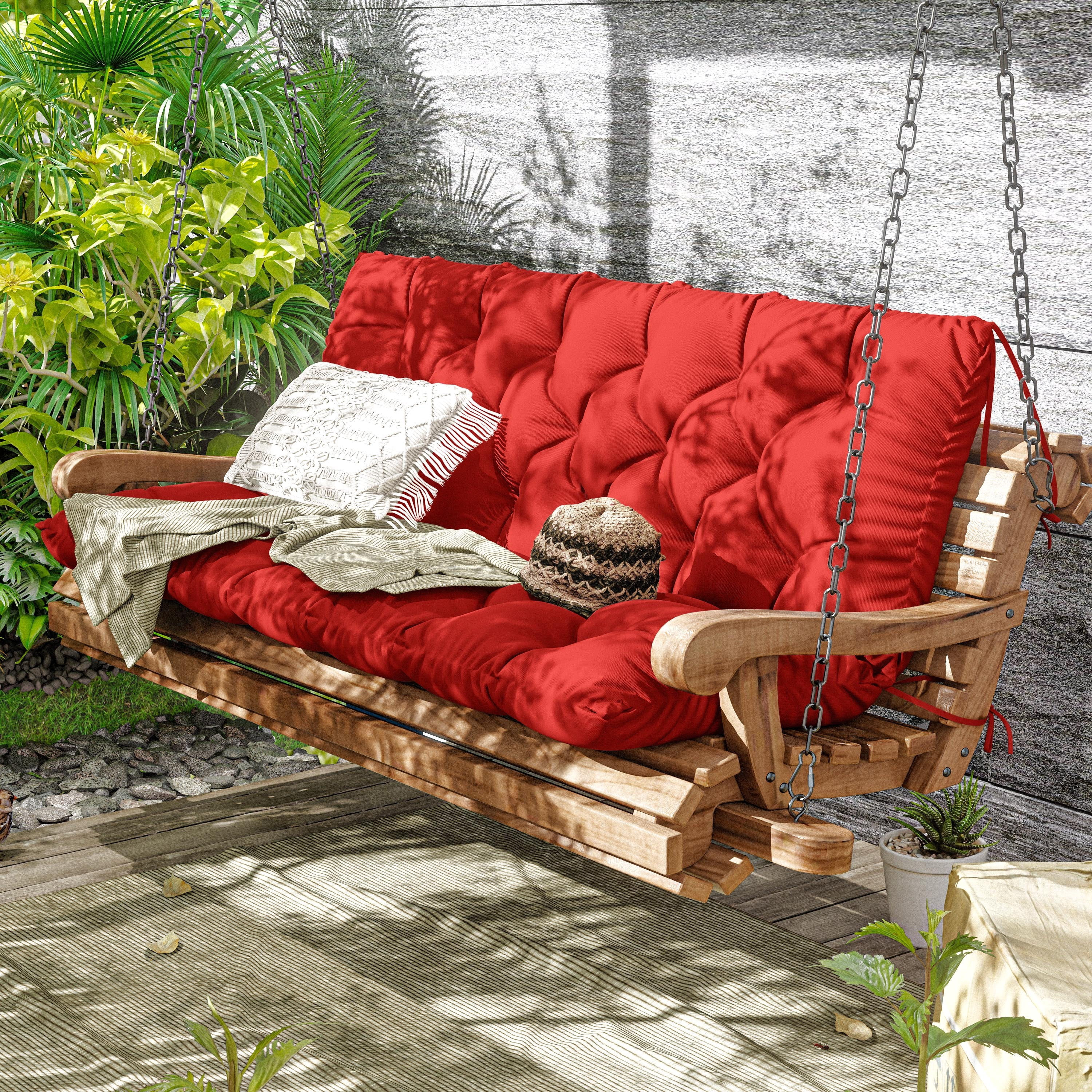 Kimunuk Outdoor Porch Swing Cushion, 60" X 40" X 5" Waterproof Bench Chair Replacement Cushion with 6 Ties for Patio, Red