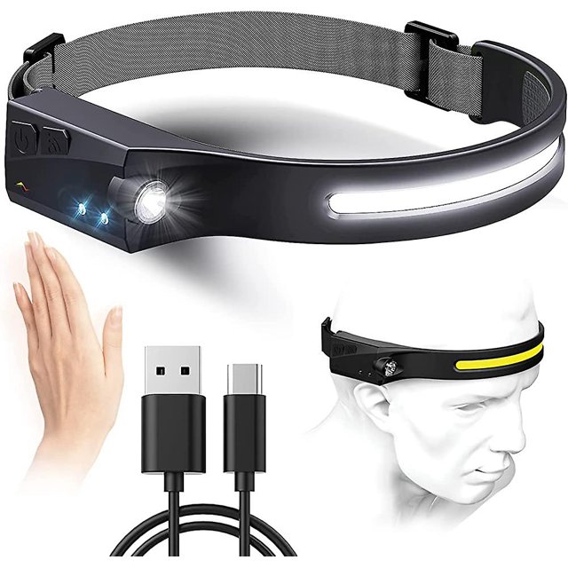 Linterna frontal LED recargable por USB, superbrillante, 600 lúmenes, 8 horas