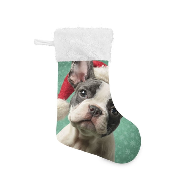 Cute Christmas French Bulldog with Hat Christmas Stockings Large Capacity 18 inch Gift Bag with Hook Xmas Holiday Decor 1 Pack