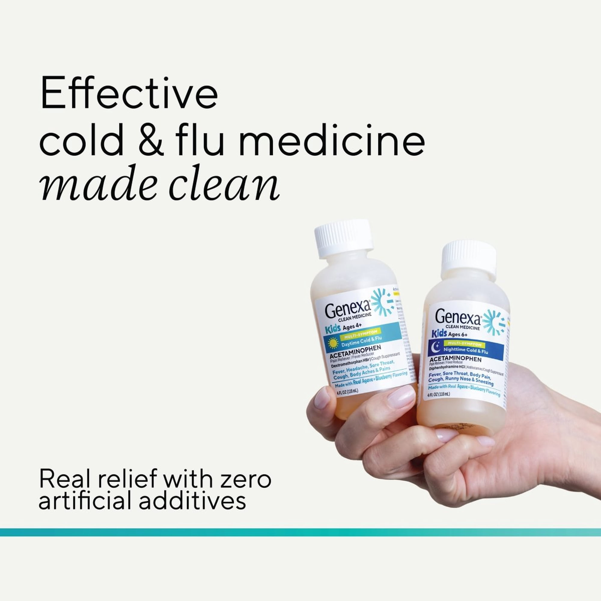 Genexa Kids Day + Night Cough & Fever Medicine Made Clean, 4 fl oz, 2 Pack
