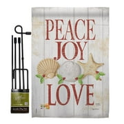 Breeze Decor BD-XM-GS-114133-IP-BO-D-US16-SB 13 x 18.5 in. Peace Joy Love Winter Christmas Impressions Decorative Vertical Double Sided Garden Flag Set with Banner Pole