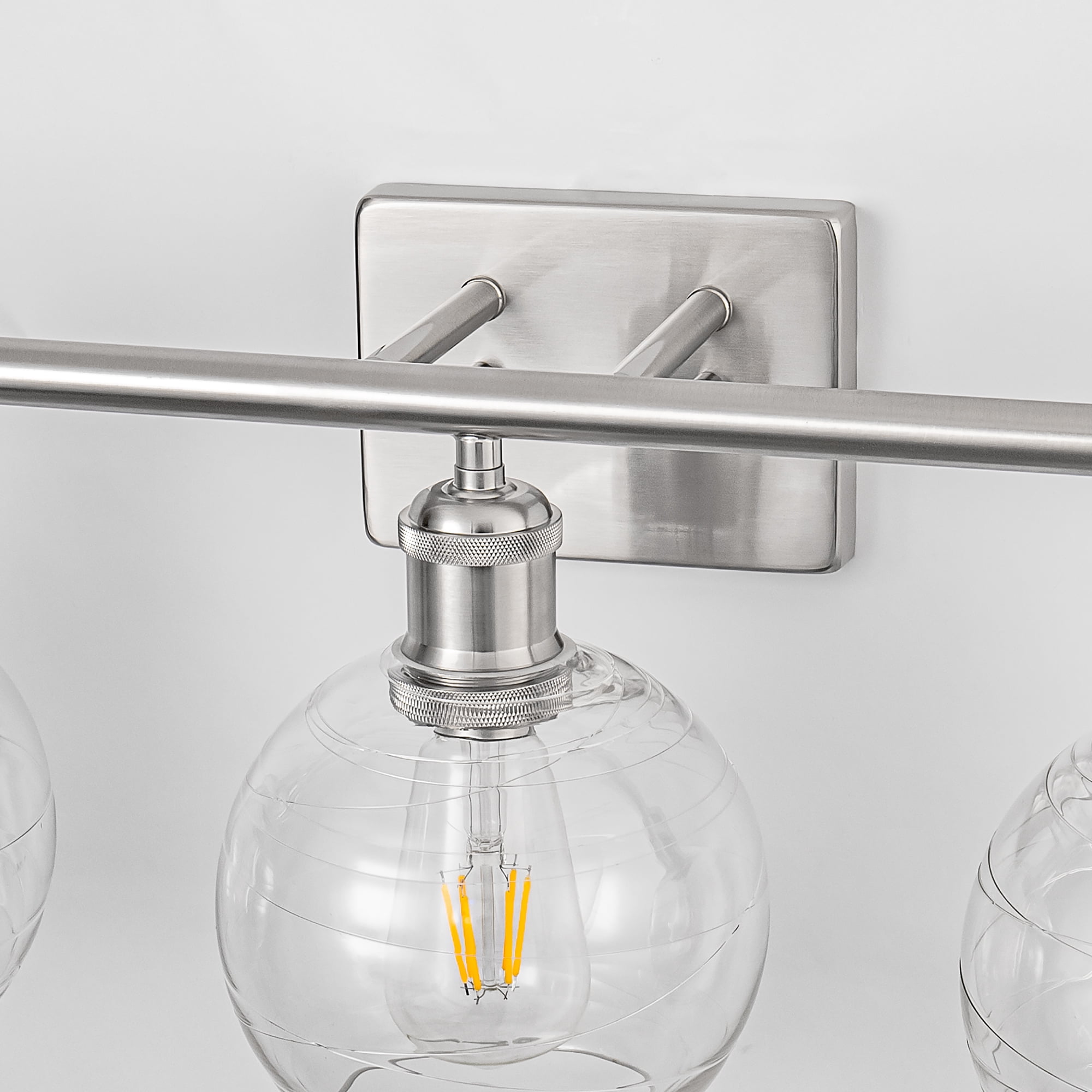 YANSUN 23 in 3-Light Nickel Vanity Light with Clear Glass Globes for Bathroom Mirror, Makeup Vanity, Dressing Room (Bulbs Not Included)