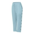 thumbnail image 4 of OSOLU Women Solid Color Casual Summer Nine Length Pants With Button Design For Daily Wear Ideal For Short Sleeve Outfits Easy Care Cozy Trousers Daily Relaxed Fit Breathable Bottoms, 4 of 4