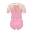 thumbnail image 5 of LiiYii Kids Girls Sparkly Short Sleeve Gymnastics Leotard Athletic Ballet Dance Bodysuit Figure Skating Jumpsuit Pink 8, 5 of 6
