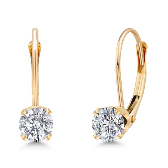 Gem Stone King 14K Yellow Gold White Lab Grown Diamond Leverback Earrings for Women (0.54 Cttw, Gemstone April Birthstone, Round 4MM)