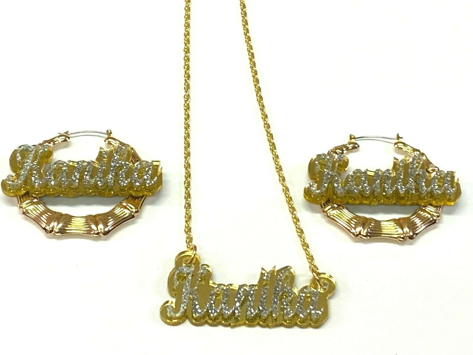 Nameplate earrings and necklace sale
