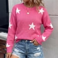 thumbnail image 3 of Maplenight Sweaters for Women Star Print Crew Neck Knit Pullover Long Sleeve Drop Shoulder Loose Fit Casual Fall Sweater, 3 of 5