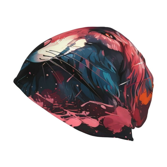 Xecao Red Flame Wolf Head Print Knit Hat,Winter Beanie for Men Women, Beanie Soft Warm Ski Stocking Cuffed Cap