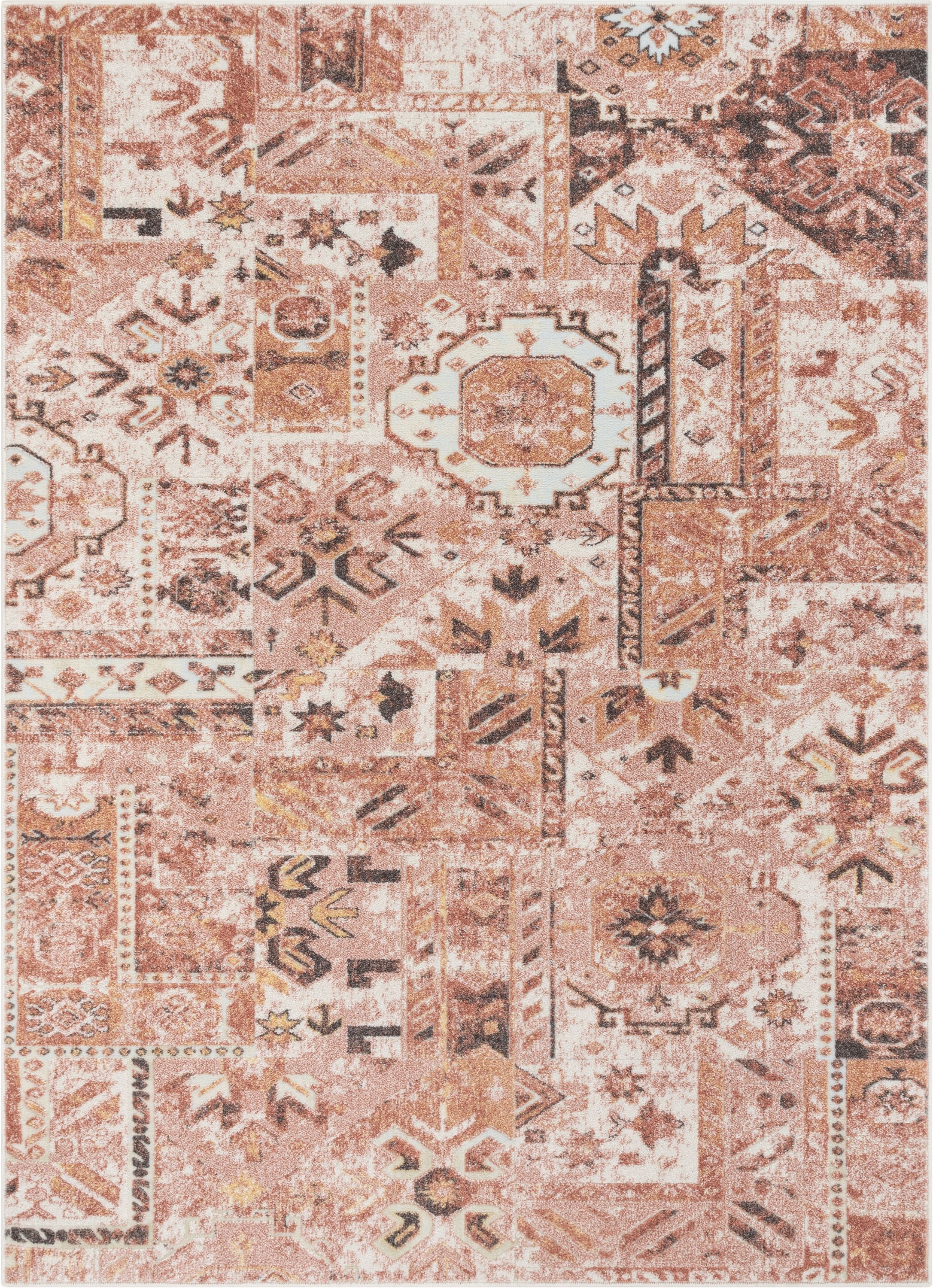 Well Woven Farah Adilah Vintage Geometric Rose Pink Distressed Hi-Lo 5'3" x 7'3" Area Rug