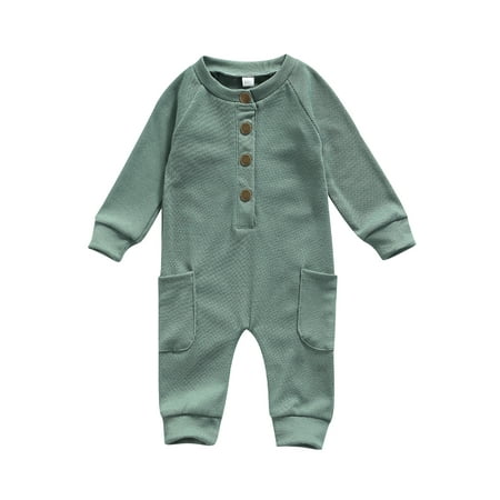 

Bagilaanoe Newborn Baby Girl Boy Jumpsuit Long Sleeve Bodysuit with Pockets 3M 6M 9M 12M Infant One Piece Jumpsuit