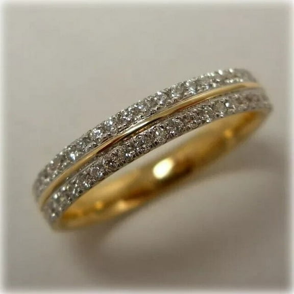 2Ct Round Cut Lab Created Diamond Eternity Band Wedding Band Ring 14k Yellow Gold Plated
