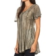 thumbnail image 4 of Sakkas Aline Women's Short Sleeve Casual Light Loose Scoop Neck Top Blouse Shirt - Olive - One Size Regular, 4 of 5