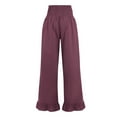thumbnail image 5 of Ruffle Pants Women Linen Pants High Waisted Wide Leg Palazzo Pants Smocked Waist Summer Boho Casual Loose Fit Beach Pants Purple 2XL, 5 of 6