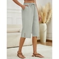thumbnail image 6 of Capri Pants for Women Comfy Casual Drawstring Waist Lightweight Pants Button Trousers With Pockets, Light Grey, S, 6 of 9