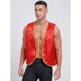 thumbnail image 4 of Zaldita Mens Halloween Tops Shiny Stain Vest Gold Trim Sleeveless Open Front Waistcoat A Burgundy 3XL, 4 of 7