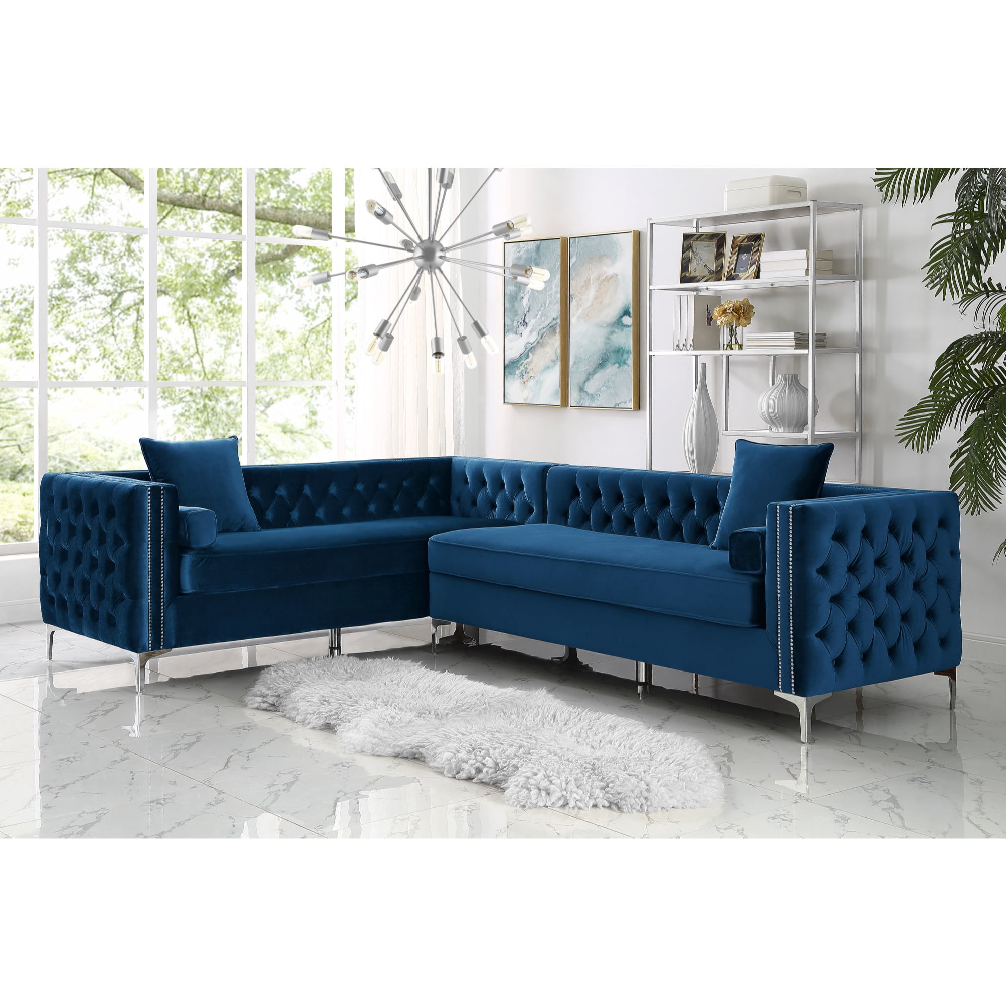 Inspired Home Sania Velvet Corner Sectional Sofa 120" Left Facing