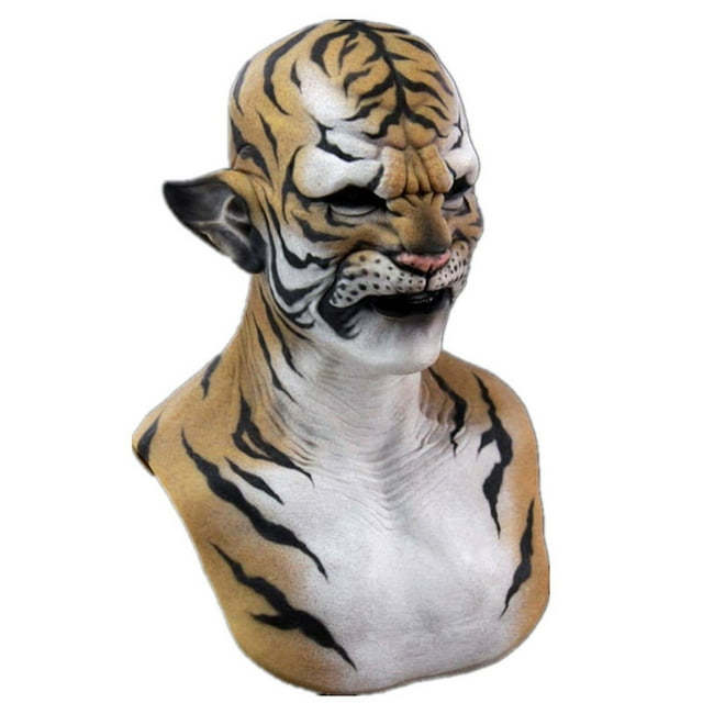 Disfraz de cosplay de animales de látex con cabeza de tigre, cara completa